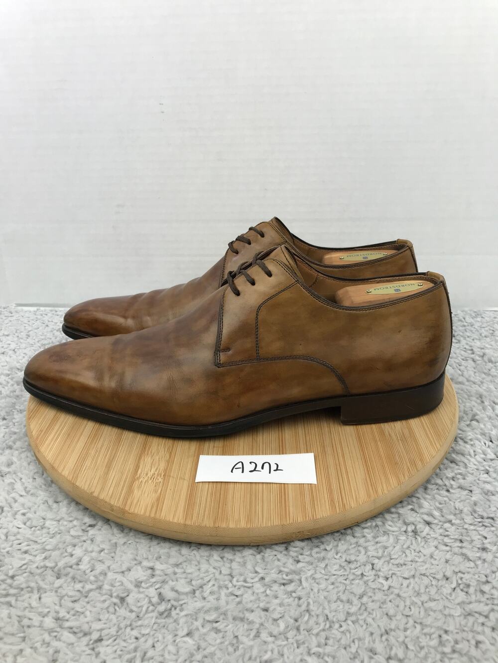 Magnanni Mens 11 Brown Leather Plain Toe Career Office Oxford Derby Dress Shoe